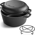 Velaze Cast Iron Dutch Oven with Skillet Lid, 2-in-1 Pre-Seasoned, 5QT