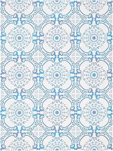 SAFAVIEH Vinyl Floor Collection Area Rug - 2'6" x 3'3", Blue & Ivory, Durable Water Resistant Floor Mat Design, Non-Shedding & Easy Care, Ideal for High Traffic Areas in Living Room, Bedroom (VNF113M)