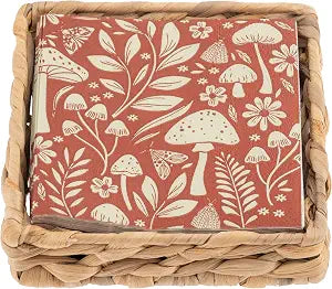 Karma, Woven Cocktail Napkin Holder for Table & Kitchen - Boho Flat Napkin Dispenser for Home & Outdoor Dining, Paper Napkin Holder, Mushroom
