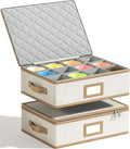 Mug Storage Box, Hard Shell China Organizer with Dividers, Beige, 2 Peice