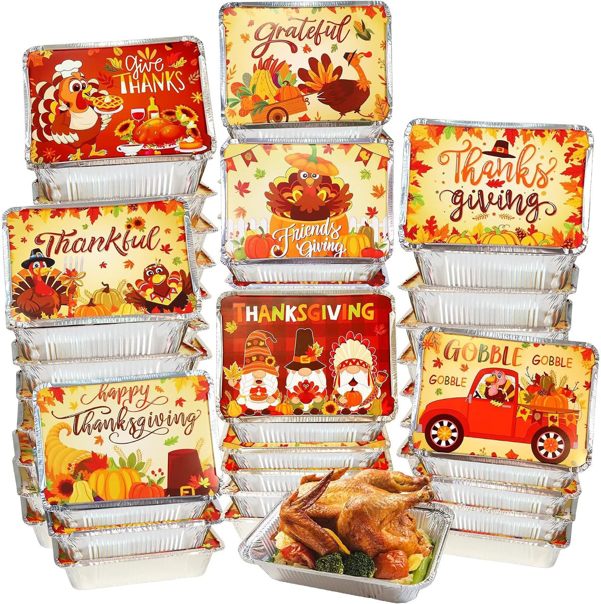 40Pcs Fall Thanksgiving Leftover Containers with Lids, Thanksgiving to Go Food Containers with Lids, Thanksgiving Aluminum Foil Pans Cookie Tins for Party Gift Giving Disposable Leftovers