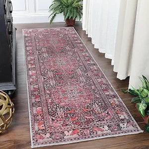 Superior Indoor Runner Rug, Modern Floor Decor for Living/Dining, Bedroom, Kitchen, Office, Entry, Flat-Weave, Medallion, Wildlife, Cotton Backing, Copley Collection, 2' 6" x 7' 6", Garnet Red