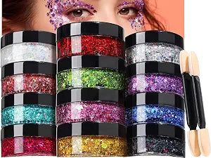 Teenitor Face Glitter Makeup Glitter, 12 Colors Face and Body Glitter Gel for Festival Makeup, Gel Hair Glitter for Face, Body, Hair, Total 120g/4.23oz