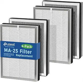 4-Pack MA-25 Replacement Filter Compatible with MA-25 Air Purifier S1/W1/B1, 3-Stage H13 True HEPA and Activated Carbon Filter