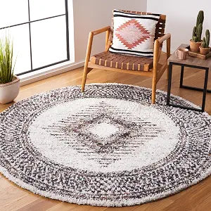 SAFAVIEH Jericho Shag Collection Area Rug - 4' Round, Black & Rust, Non-Shedding & Easy Care, 1.2-inch Thick, Ideal for the Living Room, Dining, Bedroom (JER110Z)