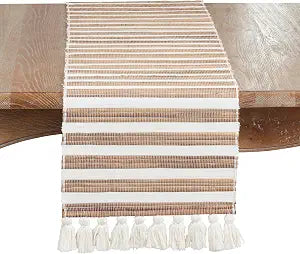 SARO LIFESTYLE Water Hyacinth Woven Table Runner  Natural Non-Reversible Decorative Runner for Dining Table, 14"x72"