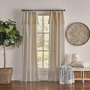 Mercantile Drop Cloth Curtain Panel, Light Filtering Ring & Tab Top with Attached Valance, 95 in Long x 50 in Wide, Farmhouse Single Window Panel, Bedroom, Living Room & Dining Room, Linen