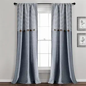 Lush Decor Farmhouse Button Stripe Yarn Dyed Woven Cotton Window Curtain Panel Pair, 84" L x 40" W, Navy