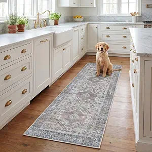 SAFAVIEH Washable Rug Tucson Collection - 2'6' x 8' Runner, Beige & Green, Slip Resistant & Easy to Clean, Ideal for Hallway, Foyer, Entryway, Bedroom (TSN146B)