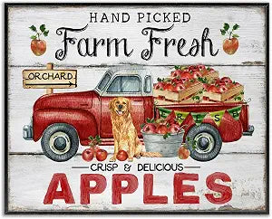 Farm Fresh Apples Truck Rustic, 11 x 14 Inch Framed Gicle Print