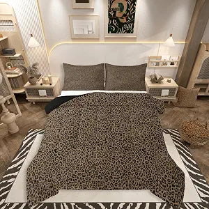 jejeloiu Leopard Print Comforter Set Cheetah Bedding Set Full Size 3 Pcs