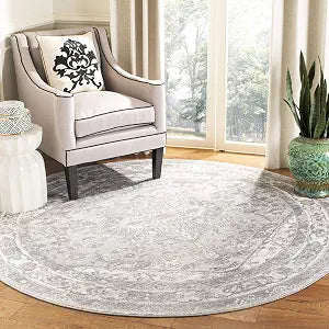 SAFAVIEH Brentwood Collection Area Rug - 3' Round, Cream & Grey, Medallion Distressed Design, Non-Shedding & Easy Care, Ideal for High Traffic Areas in Living Room, Bedroom (BNT852B)