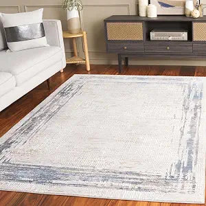 SAFAVIEH Prestige Collection Area Rug - 4' x 6', Ivory & Blue, Border Design, Non-Shedding & Easy Care, Ideal for High Traffic Areas in Living Room, Bedroom, Dining (PTE126A-4)