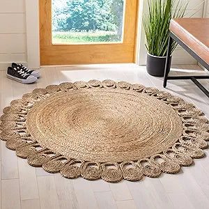 SAFAVIEH Natural Fiber Collection Area Rug - 3' Round, Natural, Handmade Boho Country Charm Jute, Ideal for High Traffic Areas in Living Room, Bedroom (NFB252A)