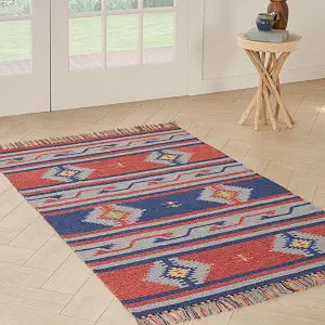 Nourison Home Baja Blue Red 3'6" x 5'6" Area Rug - Easy Clean, Non Shedding, Bed Room, Living Room, Dining Room, Kitchen (4' x 6')