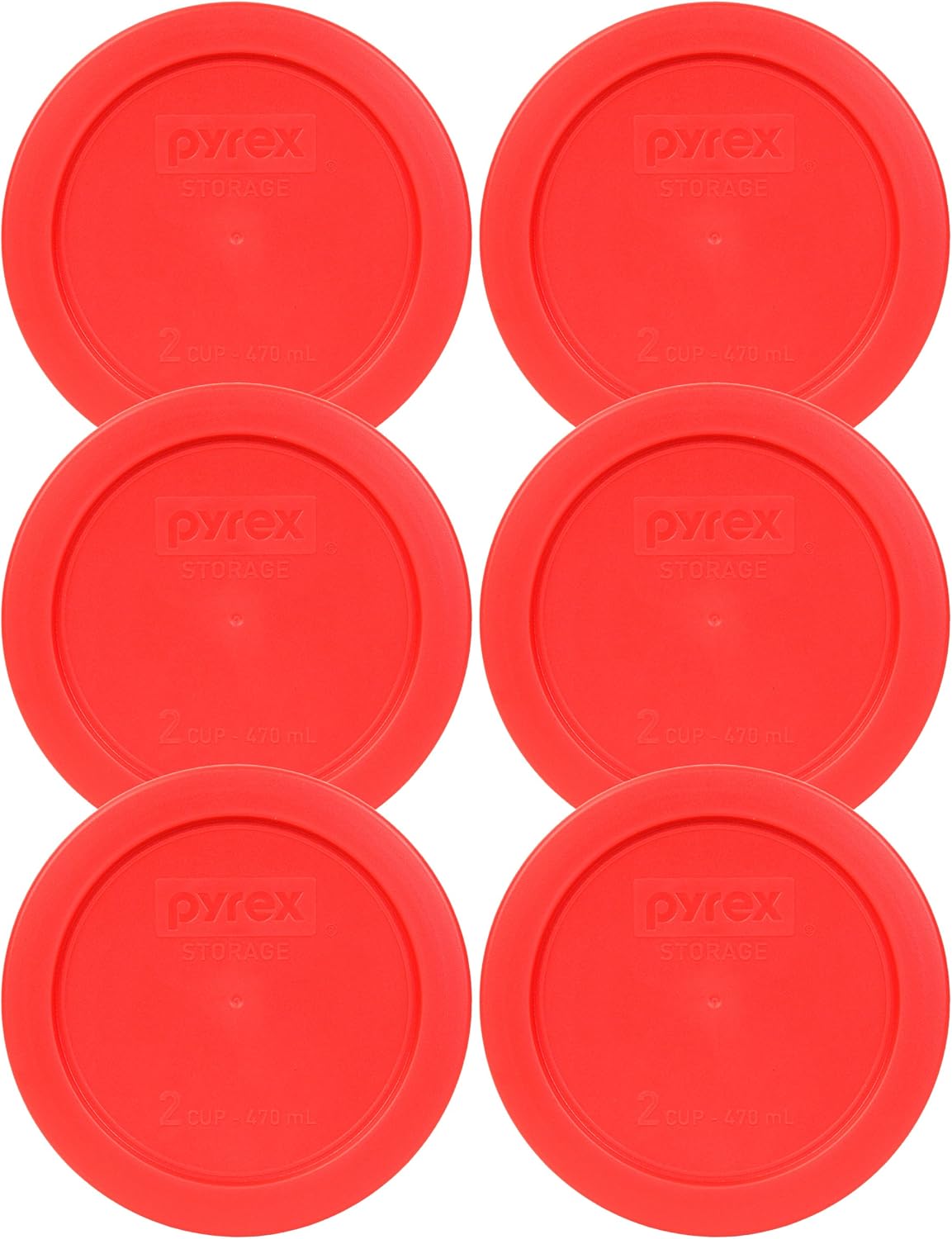 Pyrex 7200-PC 2-Cup Red Food Storage Lid (6-Pack) - Made in USA