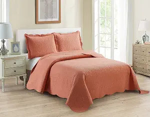 Home Collection 3pc King/Cal King Over Size Luxury Embossed Bedspread Set Light Weight Solid Coral New