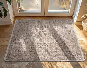 Well Woven Ethos Echo Beige 2' x 3' Accent Indoor Mat - Dense Floral Warm Neutral Tone - Central Asian Tekke Inspired - Easy Clean Stain-Resistant - for High-Traffic Accent Spaces, Entryway, Kitchen