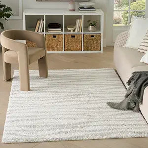 Nourison Home Modern Shag Ivory Grey 3'11" x 5'11" Area Rug - Easy Clean, Non Shedding, Bed Room, Living Room, Dining Room, Kitchen (4' x 6')