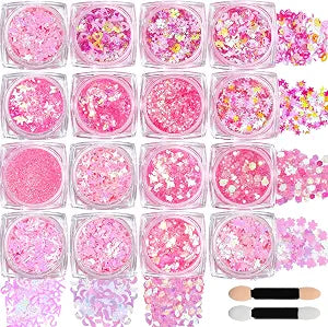Teenitor 16 Jars Pink Body Glitter Face Glitter Gel Set,5g*16 Hair Glitter