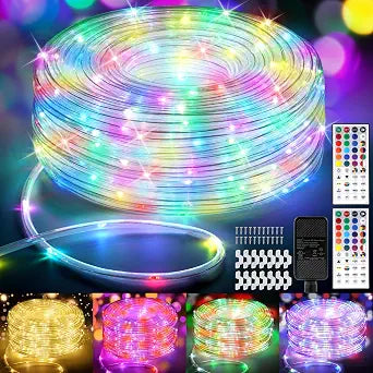 StarryEver 100ft 300LED Rope Light Outdoor String Lights, 24 Colors+Warm White Outdoor LED Lights Plug in, RGB Color Changing Fairy Light with Remote Rope Lighting for Camping Garden Patio Dcor