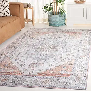 SAFAVIEH Washable Rug Arizona Collection - 3' x 5', Sage & Light Rust, Slip Resistant & Easy to Clean, Ideal for Living Room, Entryway, Foyer, Kitchen, Bedroom (ARZ209W)