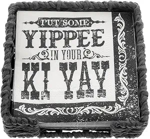 Karma, Woven Cocktail Napkin Holder for Table & Kitchen - Boho Flat Napkin Dispenser for Home & Outdoor Dining, Paper Napkin Holder, Yippee in Your Ki Yay