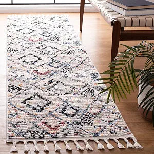 SAFAVIEH Morocco Collection Runner Rug - 2'2" x 8', Ivory & Multi, Moroccan Boho Tribal Design, Non-Shedding & Easy Care, Ideal for High Traffic Areas in Living Room, Bedroom (MRC921A)
