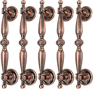 5 Packs of 5'' Bronze Vintage Cabinet Handles  Antique Copper Drawer Pulls, Euro Style Dresser Pull for Kitchen Furniture, Bedroom & Bathroom Hardware, 5''/128mm Hole Centers, 6.5 Inch Overall Length
