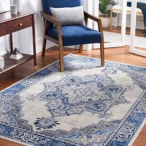 SAFAVIEH Brentwood Collection Accent Rug - 4' x 6', Blue & Light Grey, Oriental Medallion Design, Non-Shedding & Easy Care, Ideal for High Traffic Areas in Entryway, Living Room, Bedroom (BNT861M)