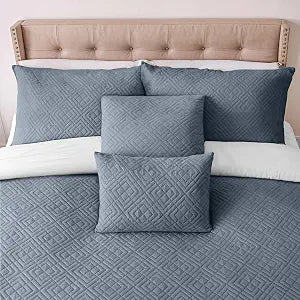 Clara Clark Quilts Twin Size - All Season Bedspread Coverlet Set, Pinsonic Weave Lightweight Bedding Set - 5 Piece Twin Quilt Set with Pillow Shams, Steel Blue - Twin Diamond