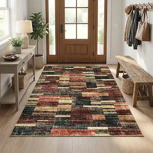 Garvee Living Room Rug 4x6 Washable Entryway Rug Non Slip Throw Rugs Farmhouse Geometric Soft Non Shedding Low Pile Stain Resistant Carpet for Bedroom Nursery Entrance Kitchen 4'x6' Red Multi