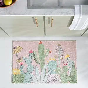 SAFAVIEH Washable Rug Door and Kitchen Mat Collection - 2'3" x 3'9", Pink & Green, Slip Resistant & Easy to Clean, Ideal for Entryway, Front Door, Bathroom, Mudroom, Accent Space (DKM373U)