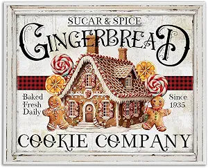 Gingerbread Vintage Holiday Sign, 11 x 14 Inch Framed Gicle Print
