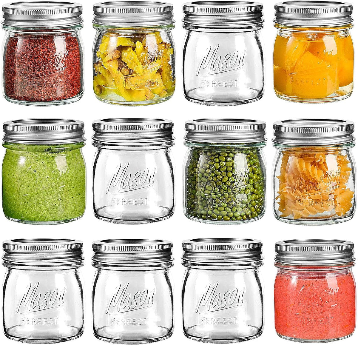 Mason Jars, 8 OZ, 12 Pack with Lids and Bands, Glass Canning Jars for Canning, Pickling, Preserving, Jam, Honey, Wedding Favors, Shower Favors (12 Pack) (Regular Mouth)
