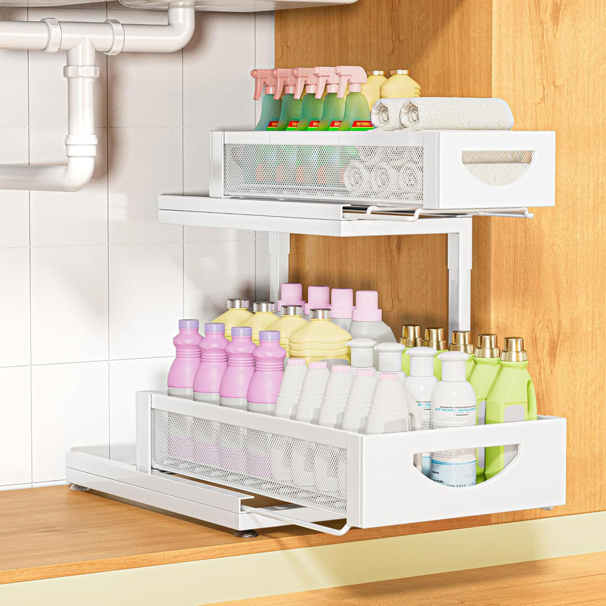 Under Sink Organizer for Kitchen and Bathroom Cabinets Pull Out Storage