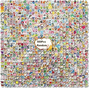 300pcs/Set Random Theme No Repeated Cartoon Funny Stickers for Adults,Hard Hat Waterproof Stickers for Water Bottle, Laptop, Scarpbook, Skateboards, Birthday Party Favors Gift/Deco (300)