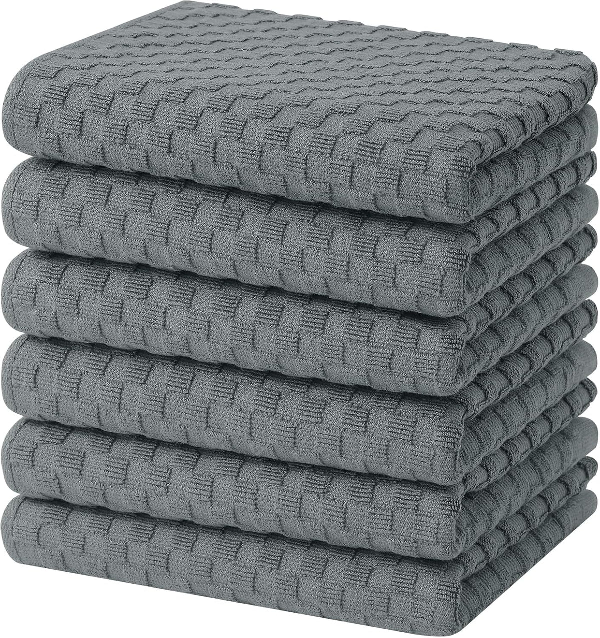 Homaxy 100% Cotton Terry Kitchen Towels(15" x 25", 6 Pack), Dark Grey