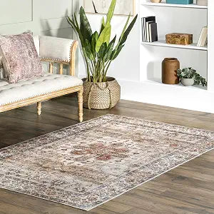 nuLOOM 3' x 5' Machine Washable Stain-Resistant Area Rug with Non Slip Backing, Low Profile for Living Room, Bedroom, and Dining Room, Dawson Beige