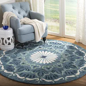 SAFAVIEH Novelty Collection 3' Round Blue/Ivory NOV602M Handmade Boho Premium Wool Entryway Foyer Living Room Bedroom Kitchen Area Rug
