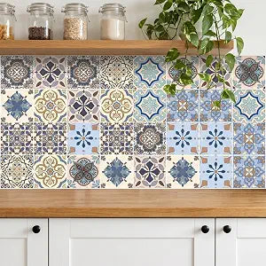 Moroccan Peel and Stick Vinyl Decals 30-Pack, 4x4 Inch  Decorative Wall Stickers for Kitchen, Bathroom, Stairs & Furniture, Waterproof Removable Home Dcor