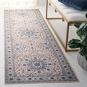 SAFAVIEH Washable Rug Tucson Collection - 2'6" x 4', Beige & Green, Slip Resistant & Easy to Clean, Ideal for Living Room, Bedroom, Dining Space (TSN123B)