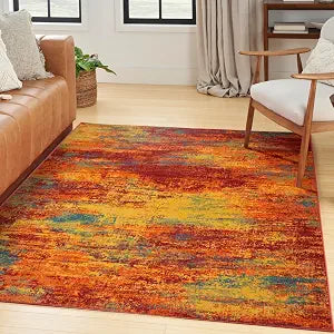 Nourison Home Essentials Flame 4' x 6' Area Rug - Easy Clean, Non Shedding, Bed Room, Living Room, Dining Room, Kitchen (4' x 6')