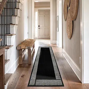 Rugshop Modern Bordered Minimal Runner Rug for Entryway Black 2' 3" x 8'