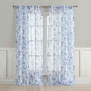 Laura Ashley Summer Palace Window Curtains, 2 Panels, Each 38" x 84", Blue