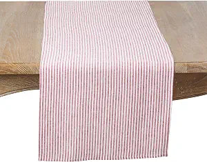 SARO LIFESTYLE Farmhouse Striped Table Runner - Rustic Linen Blend Table Runner for Everyday Dining, Modern Farmhouse Tablescapes, Kitchen Dcor, and Casual Entertaining, 16"x54", Red
