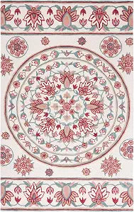 SAFAVIEH Bellagio Collection Accent Rug - 2' x 3', Ivory & Red, Handmade Medallion Wool, Ideal for High Traffic Areas in Entryway, Living Room, Bedroom (BLG601A)