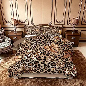 Cheetah Print Comforter Set Bow Leopard Twin Size 1 Comforter 2 Pillowcase