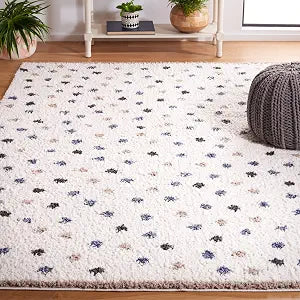 SAFAVIEH Calico Shag Collection Area Rug - 3' x 5', Ivory & Taupe, Polka Dot Design, 1.6-inch Thick Ideal for High Traffic Areas in Living Room, Bedroom, Dining (CLC102A-3)