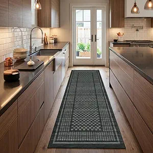 Garvee Washable Runner Rug 2x6 Non Slip Kitchen Rugs Indoor Entryway Rug Modern Geometric Soft Bath Mat Low Pile Stain Resistant Carpet for Bedroom Hallway Laundry Living Room 2'x6' Black